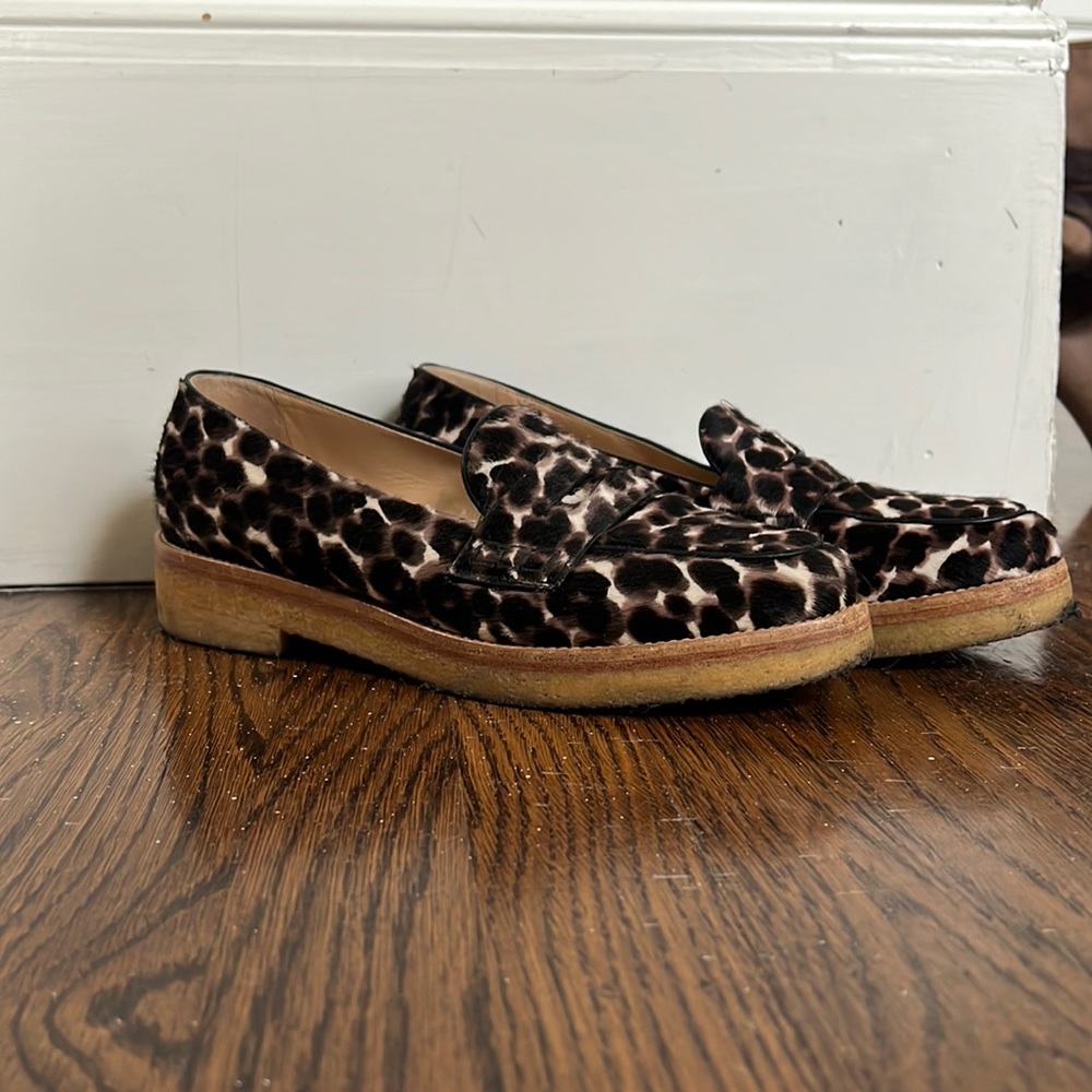 Longchamp Calf Hair cheetah platform loafers